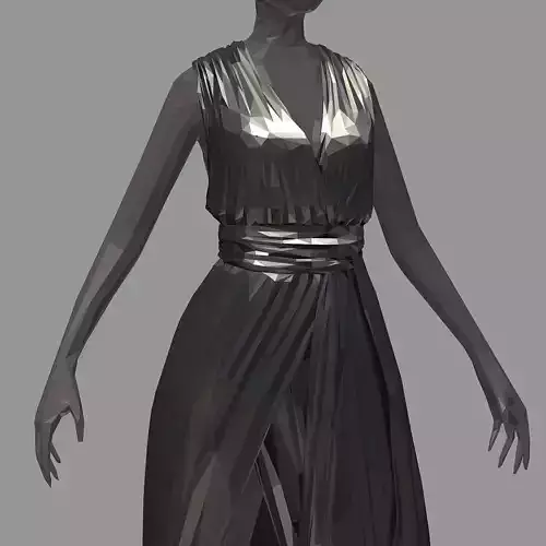 lowpolyart women summer long black dress high heel shoes