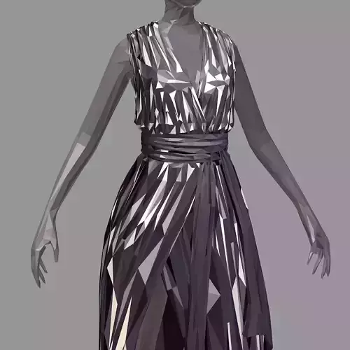 lowpolygon art women summer long black dress high heel shoes