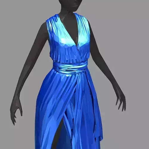 polygonal women summer long blue dress white high heel shoes