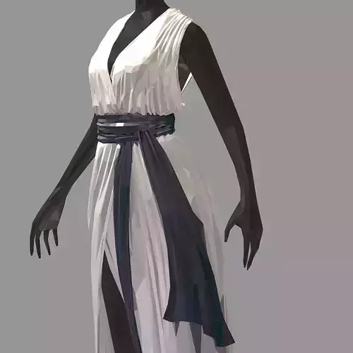 lowpoly art women summer long white dress high heel shoes