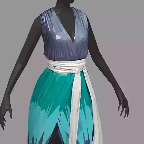 lowpoly art women summer long green striped dress white high