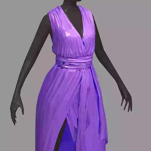 polygonalart long lilac dress white high heel shoes