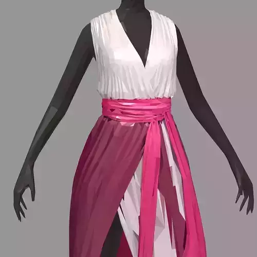 lowpolyart summer long pink dress white high heel shoes