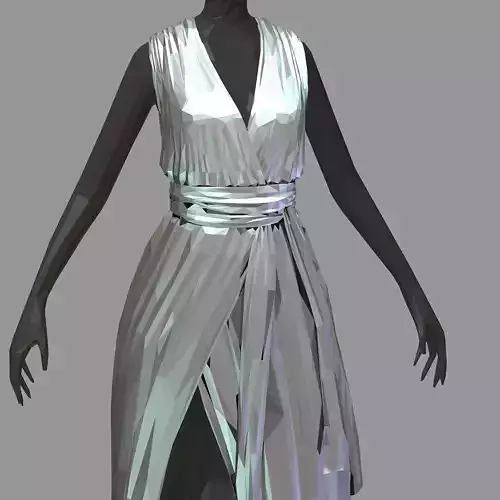 polyart lowpoly long silber dress black high heel shoes