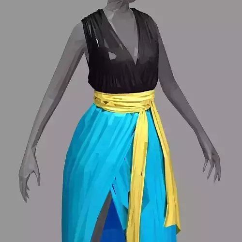 polyart long skyblue dress white high heel shoes