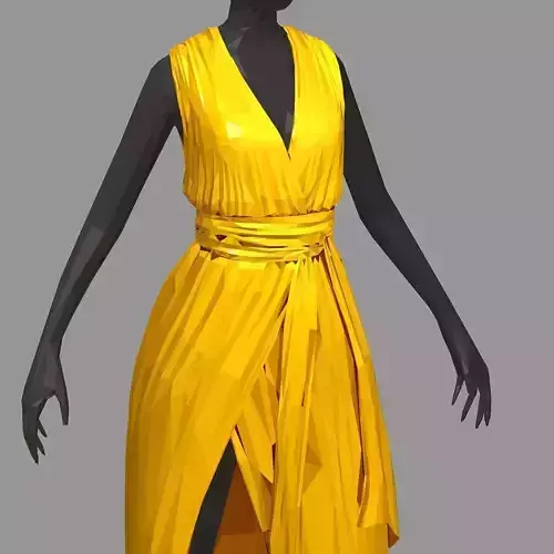 polygonal art summer long yellow dress white high heel shoes