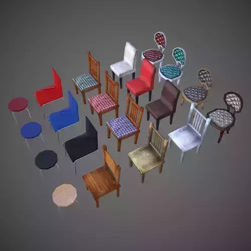 Chair Set - Low Poly of chairs and tables Low-poly 3D model