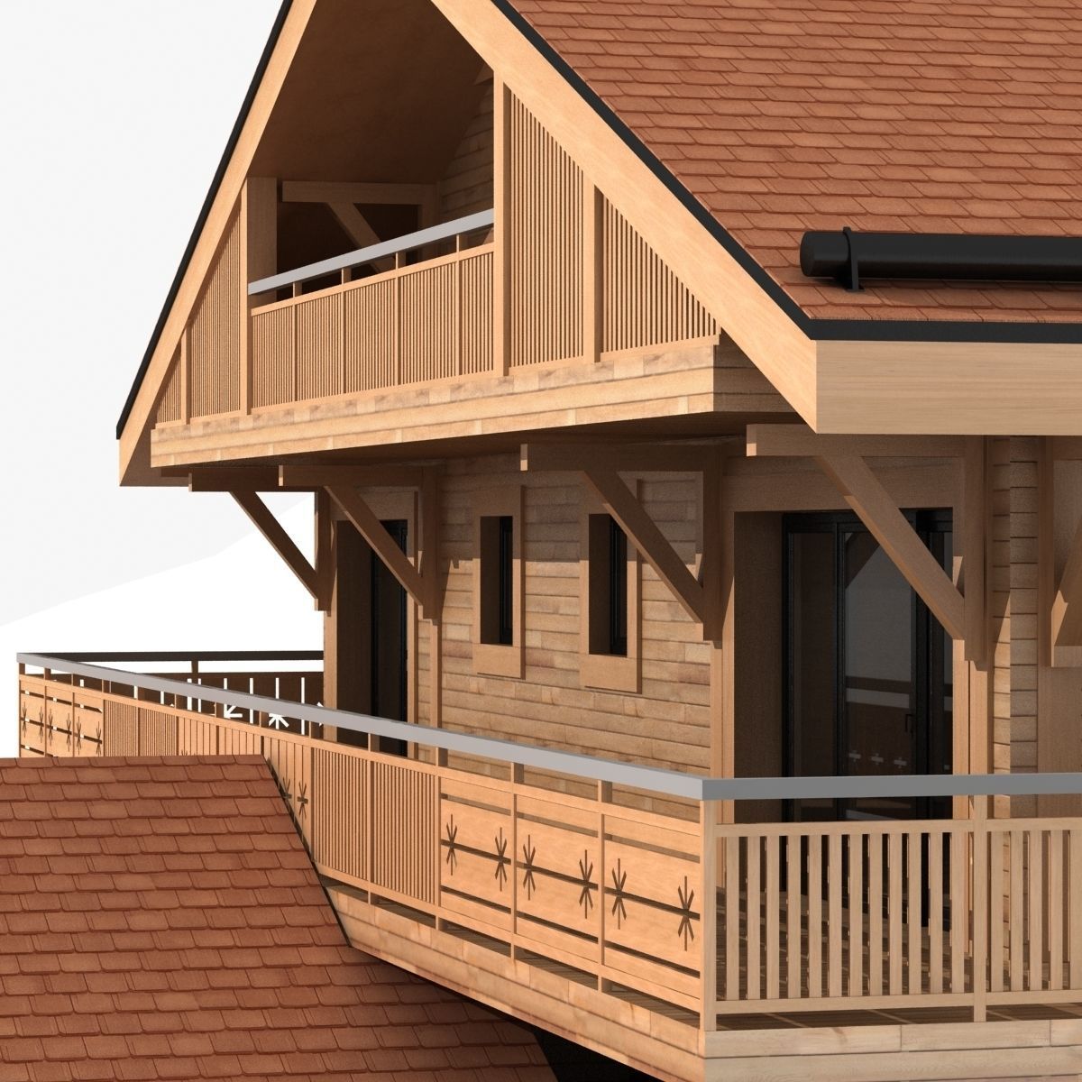 Classic wooden mountain house chalet 3D model_9