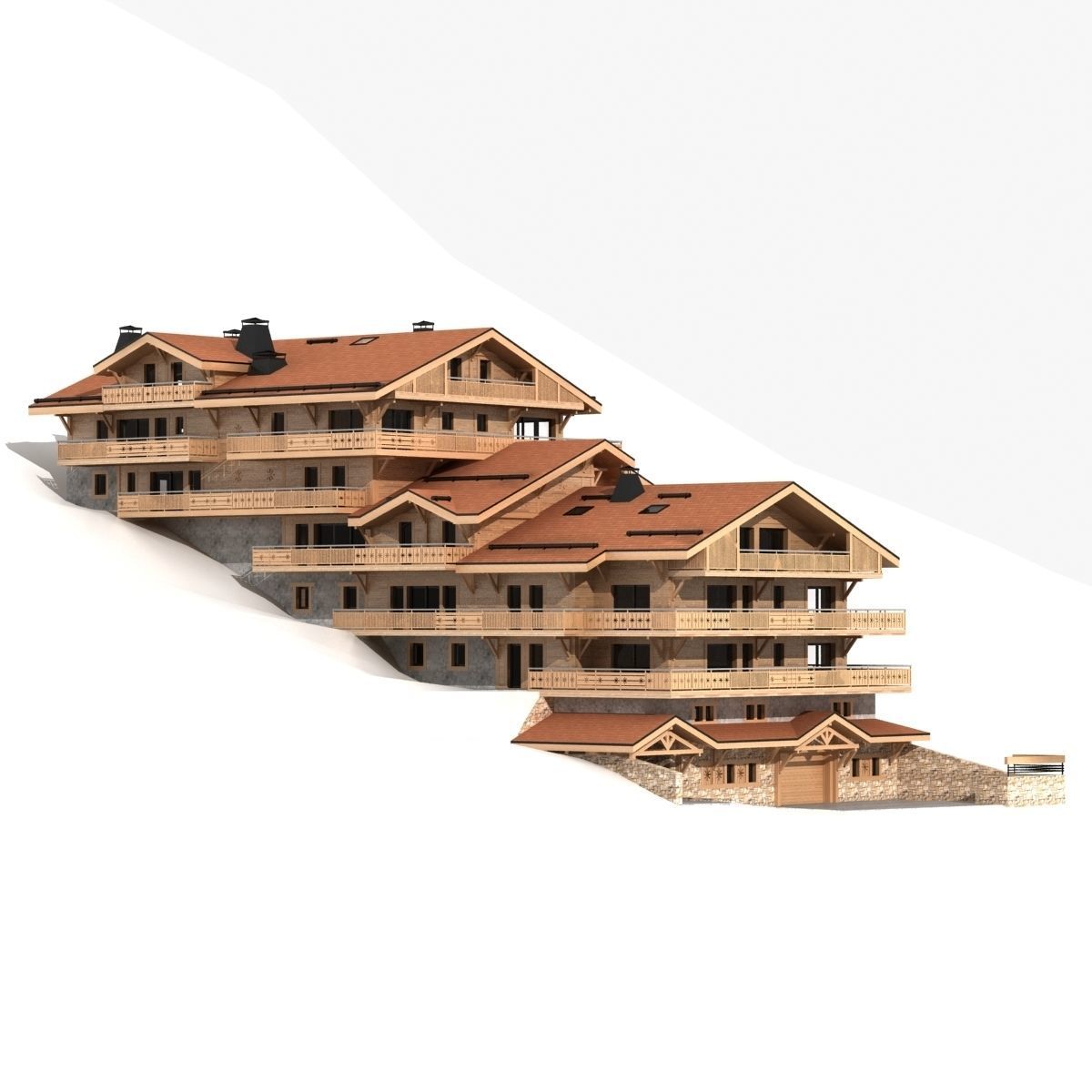 Classic wooden mountain house chalet 3D model_1