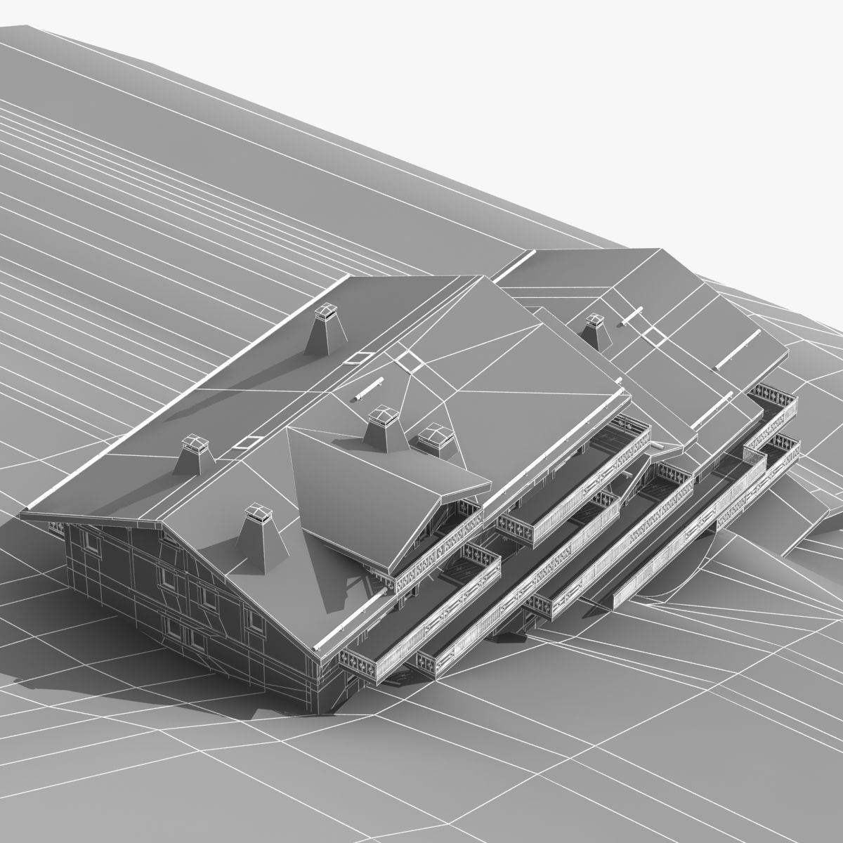 Classic wooden mountain house chalet 3D model_14