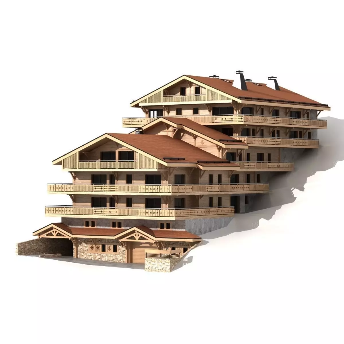 Classic wooden mountain house chalet 3D model_0