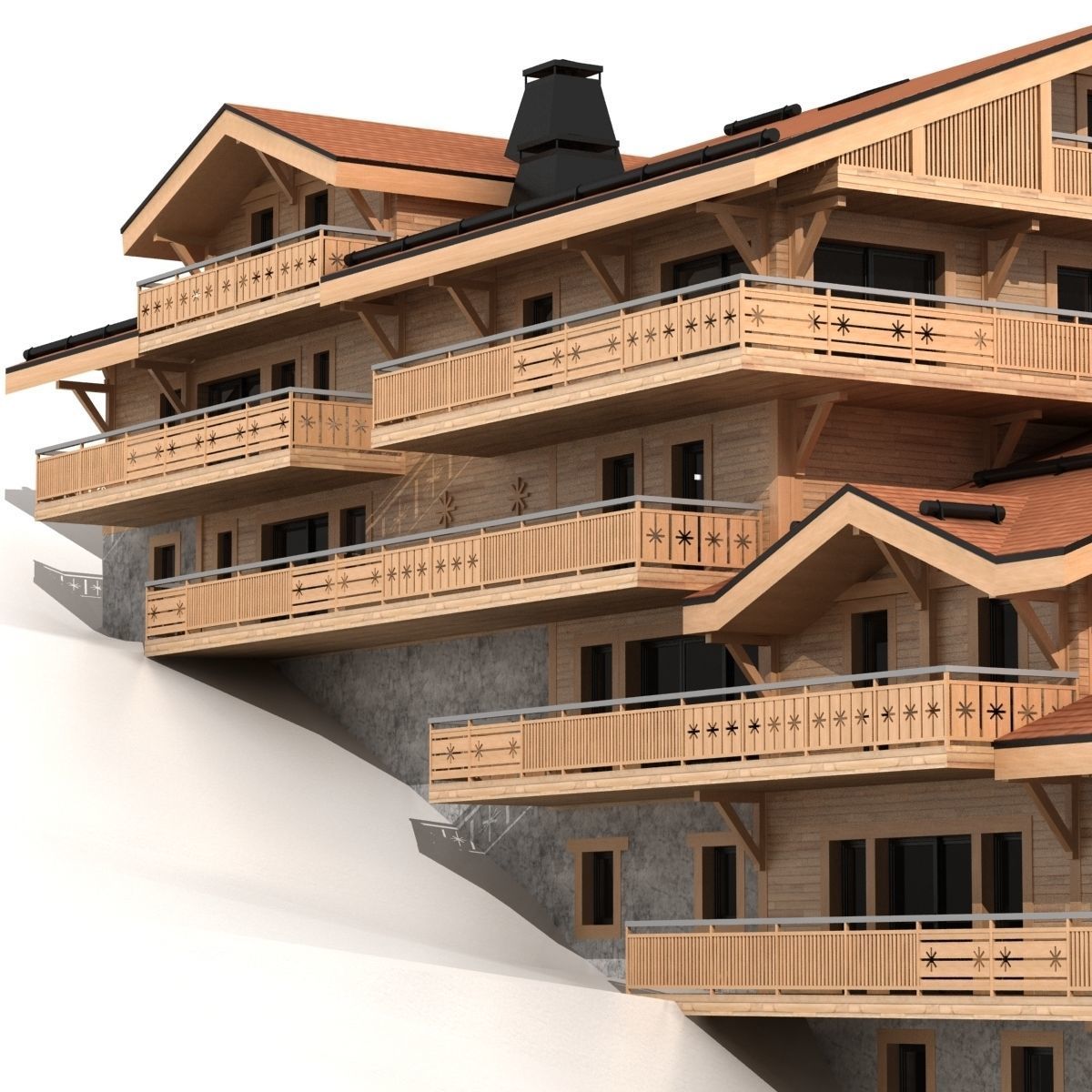 Classic wooden mountain house chalet 3D model_7