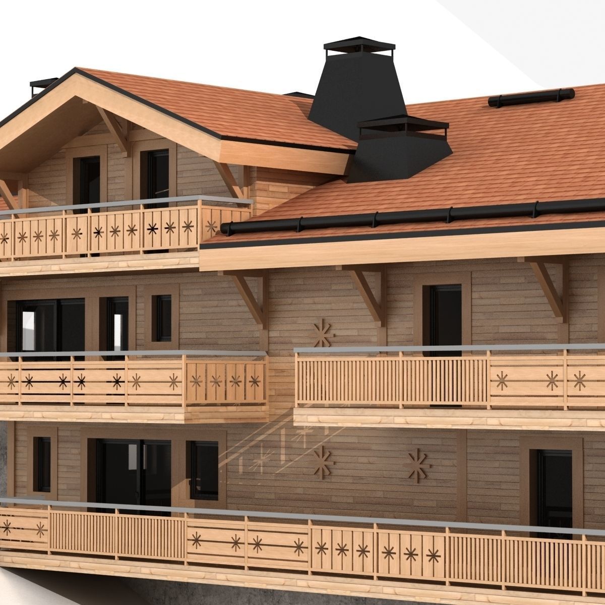 Classic wooden mountain house chalet 3D model_5