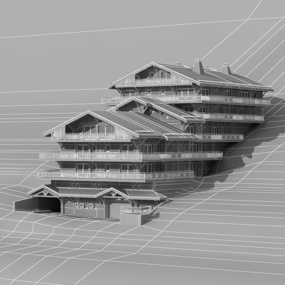 Classic wooden mountain house chalet 3D model_11