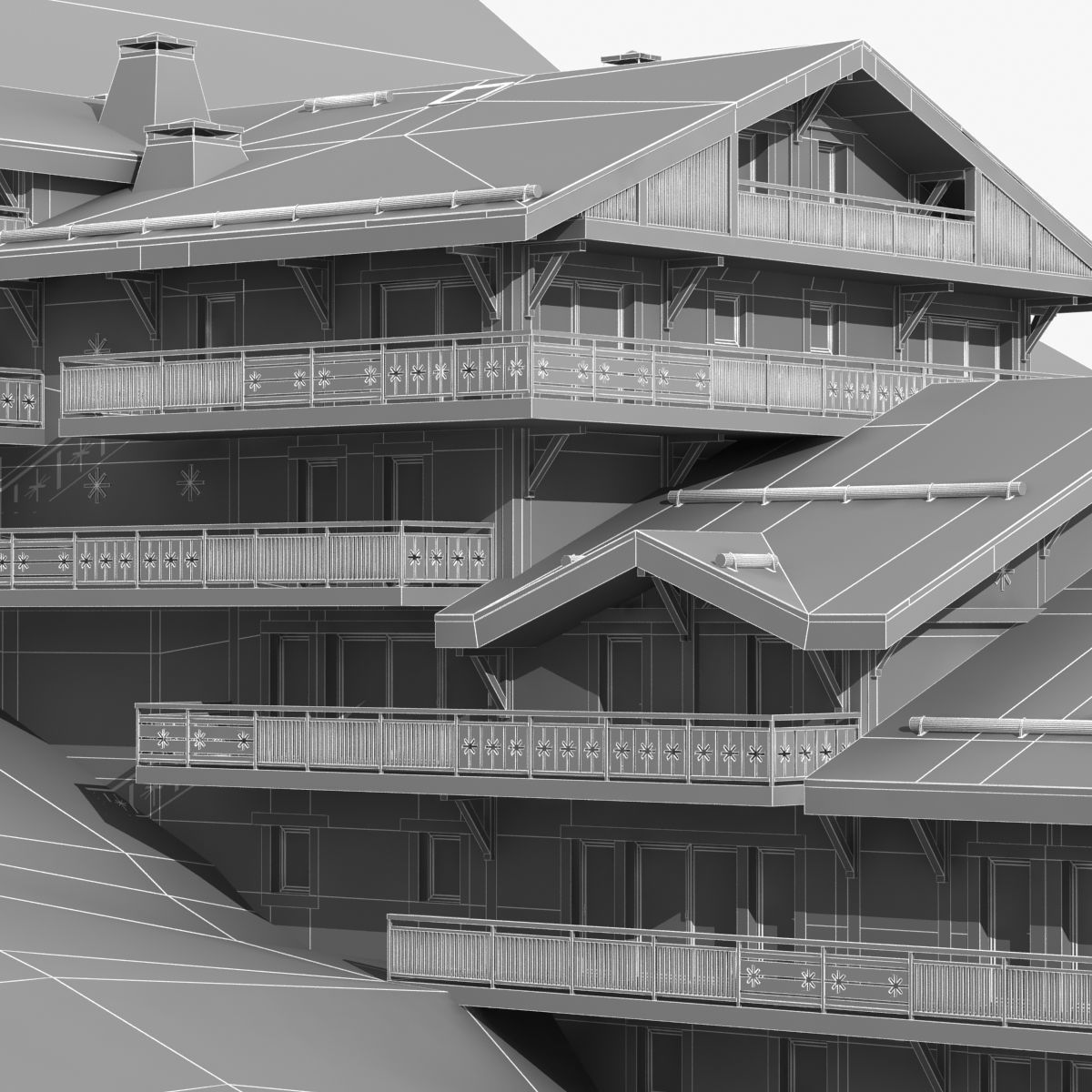 Classic wooden mountain house chalet 3D model_13