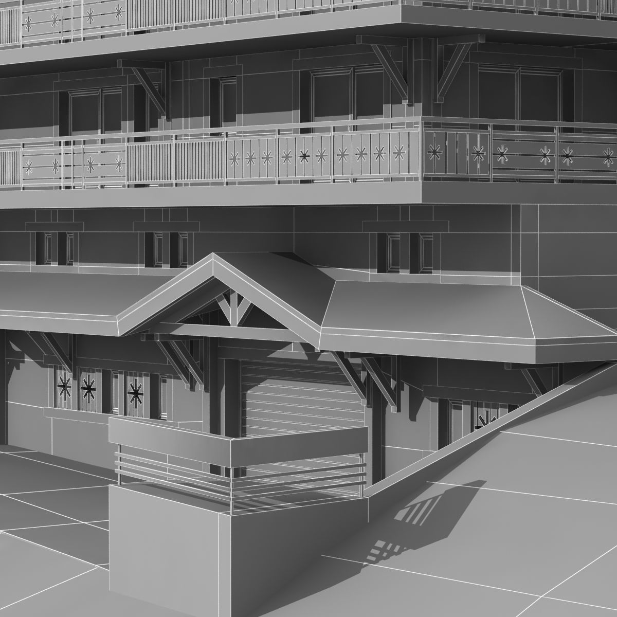 Classic wooden mountain house chalet 3D model_15