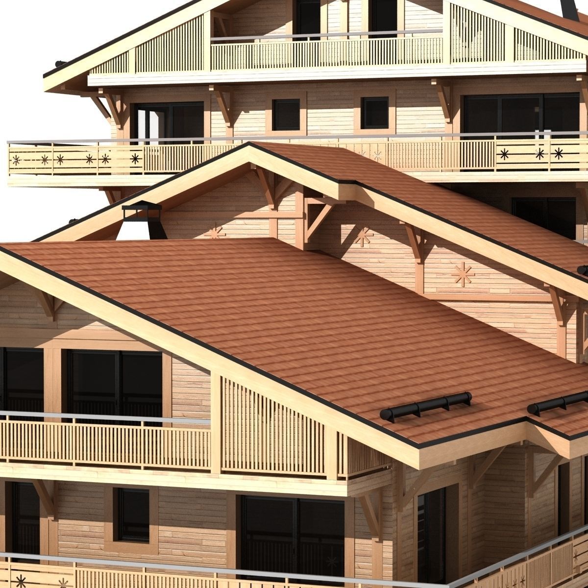 Classic wooden mountain house chalet 3D model_8