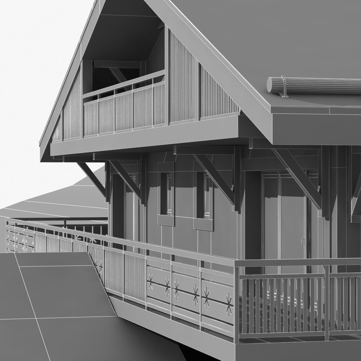 Classic wooden mountain house chalet 3D model_10