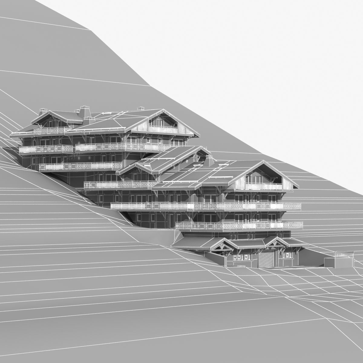 Classic wooden mountain house chalet 3D model_12