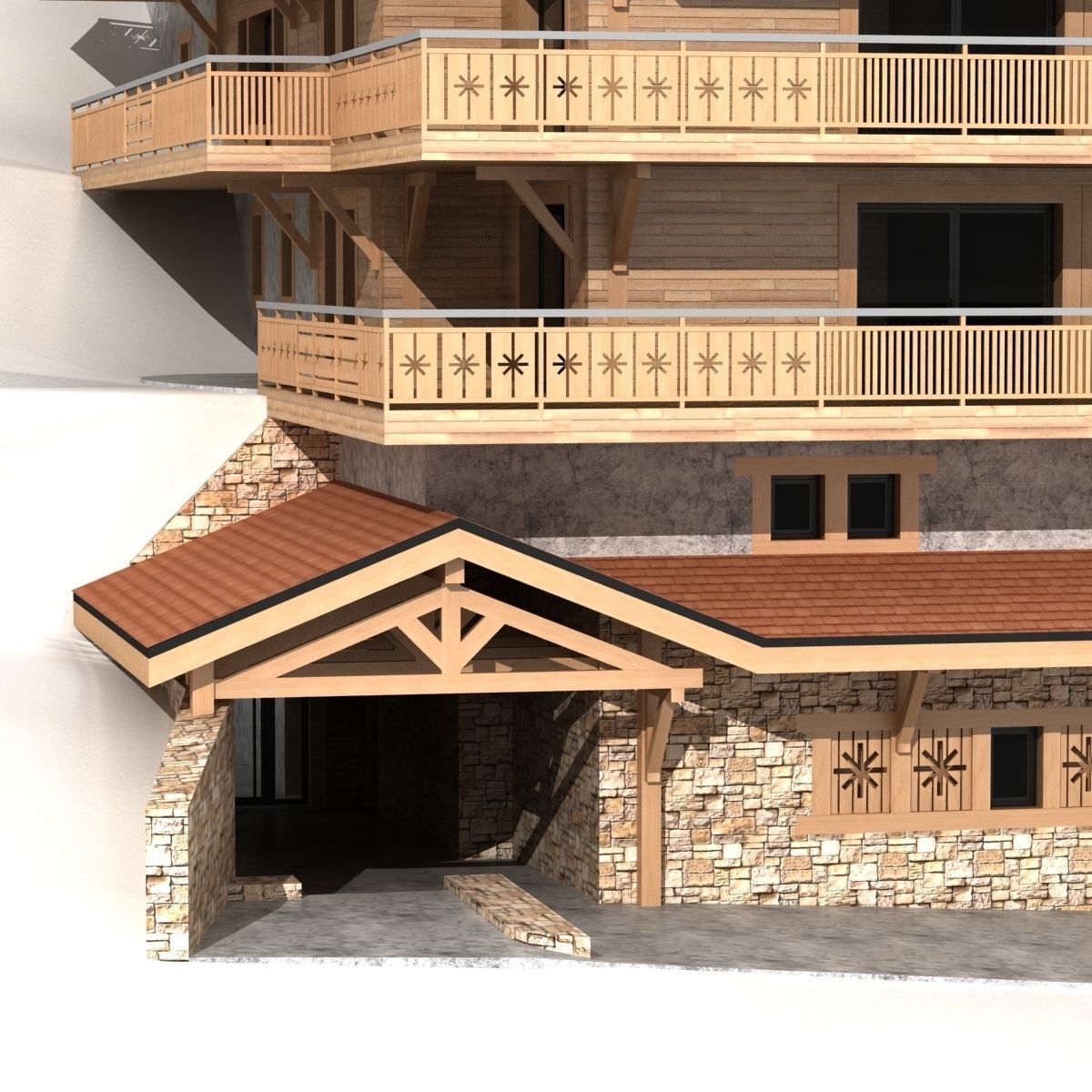 Classic wooden mountain house chalet 3D model_6
