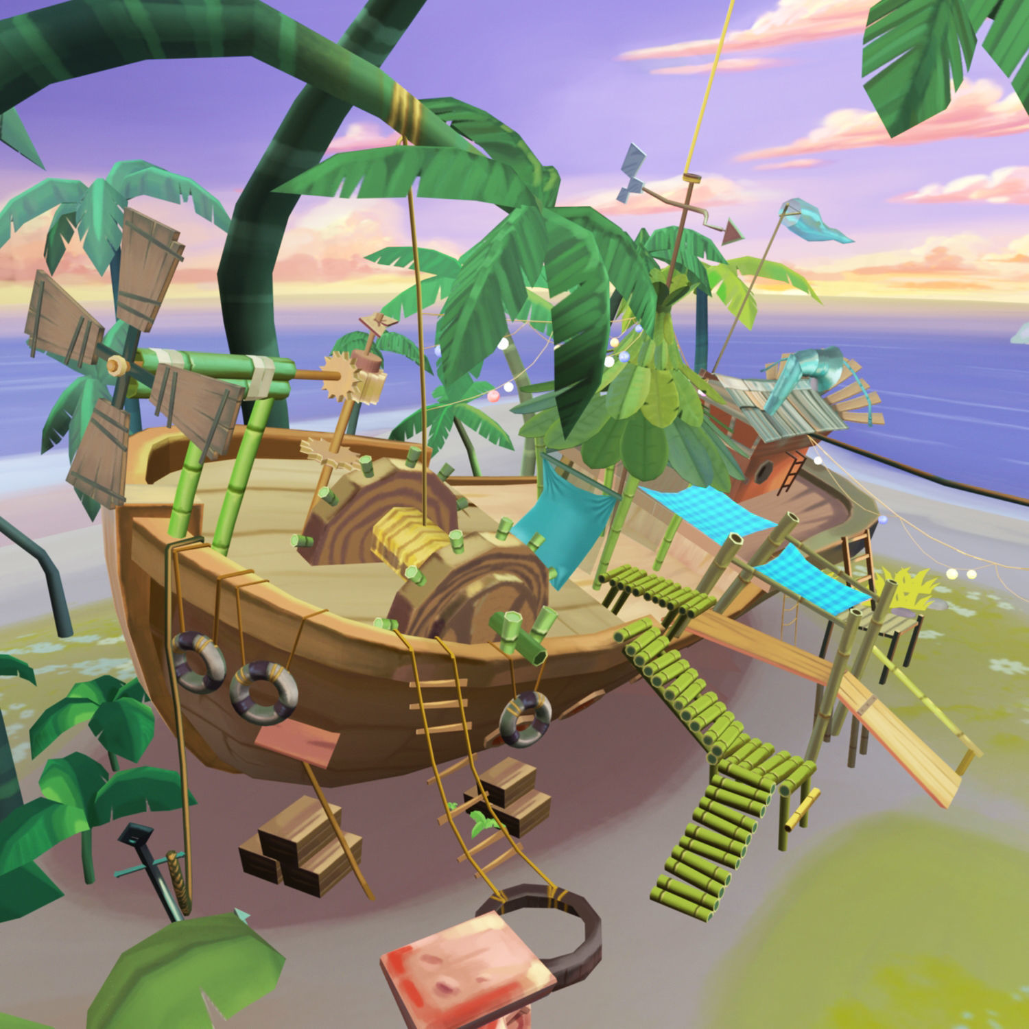 Cartoony Shipwreck Scene Low-poly 3D model_2