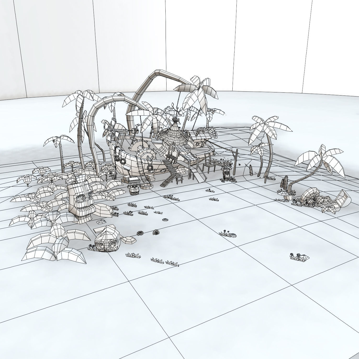 Cartoony Shipwreck Scene Low-poly 3D model_3