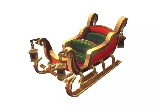 Santa Sleigh - Low Poly Hand Painted Low-poly 3D model