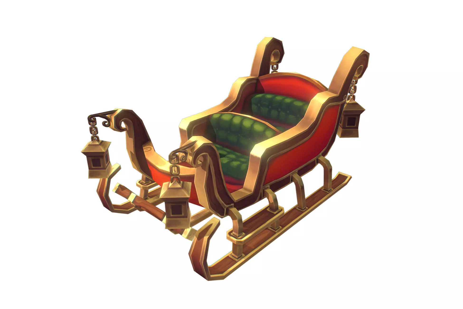 Santa Sleigh - Low Poly Hand Painted Low-poly 3D model_0