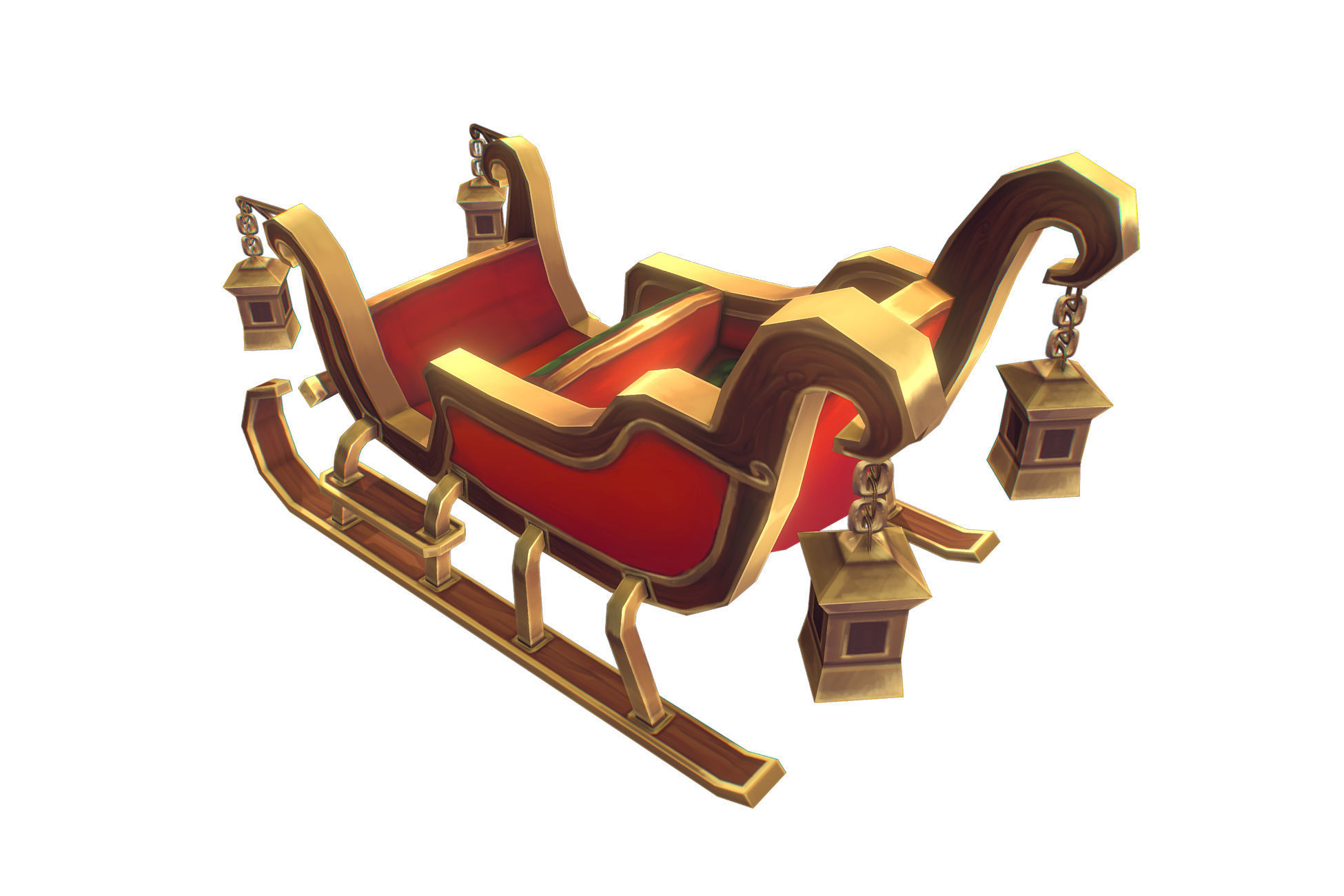 Santa Sleigh - Low Poly Hand Painted Low-poly 3D model_2