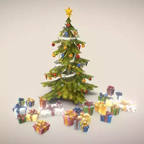 Christmas Tree and Presents - Low Poly Hand Painted Low-poly 3D model