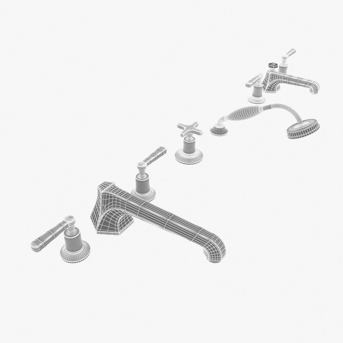 Lefroy Brooks Mackintosh lever 5-hole bath tap set 3D model_7