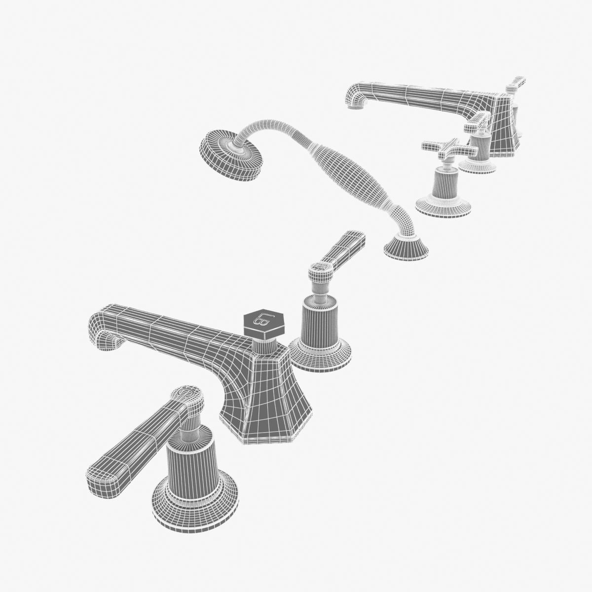 Lefroy Brooks Mackintosh lever 5-hole bath tap set 3D model_6
