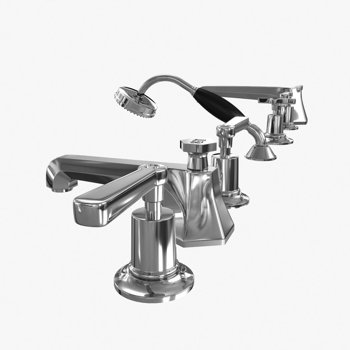 Lefroy Brooks Mackintosh lever 5-hole bath tap set 3D model_1