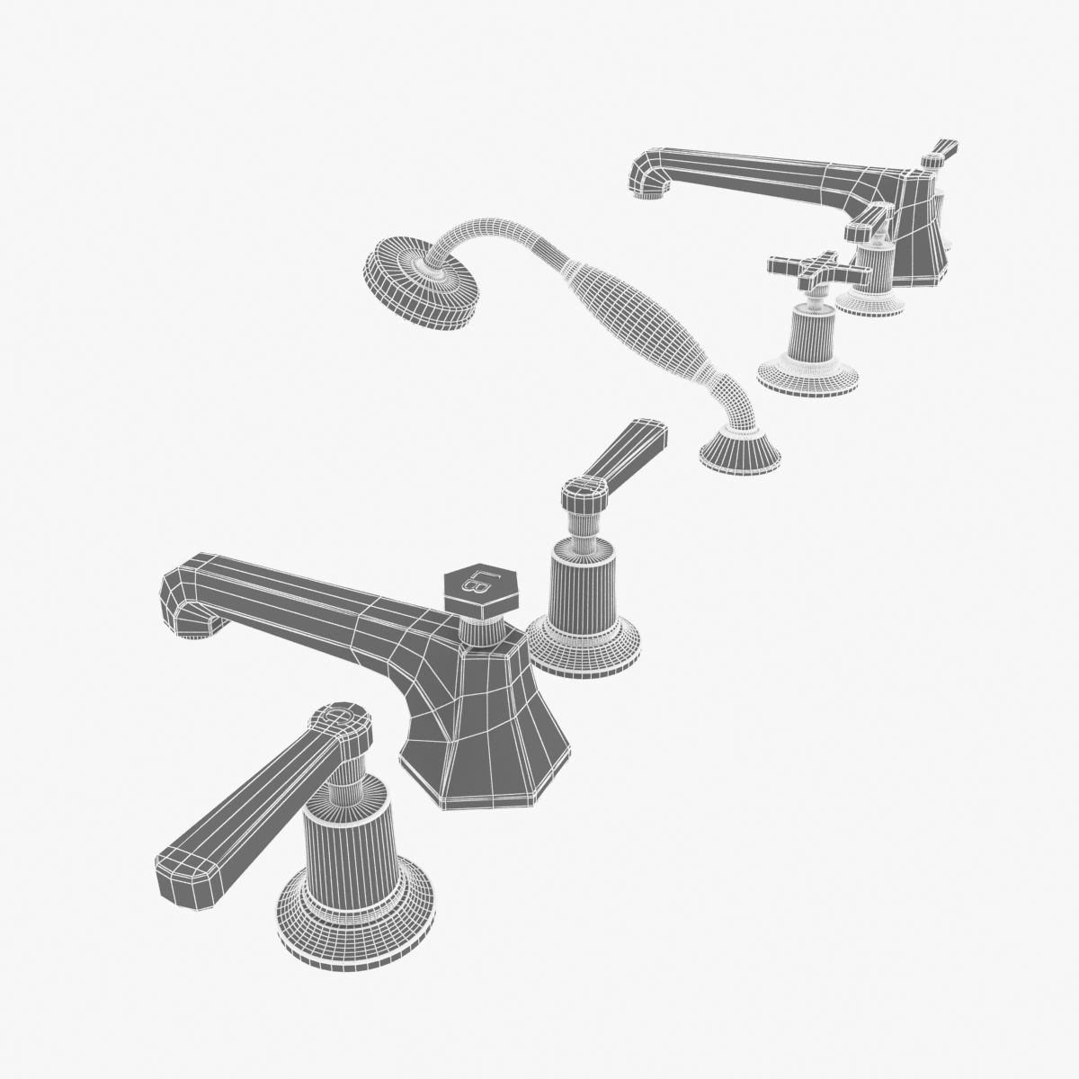 Lefroy Brooks Mackintosh lever 5-hole bath tap set 3D model_4