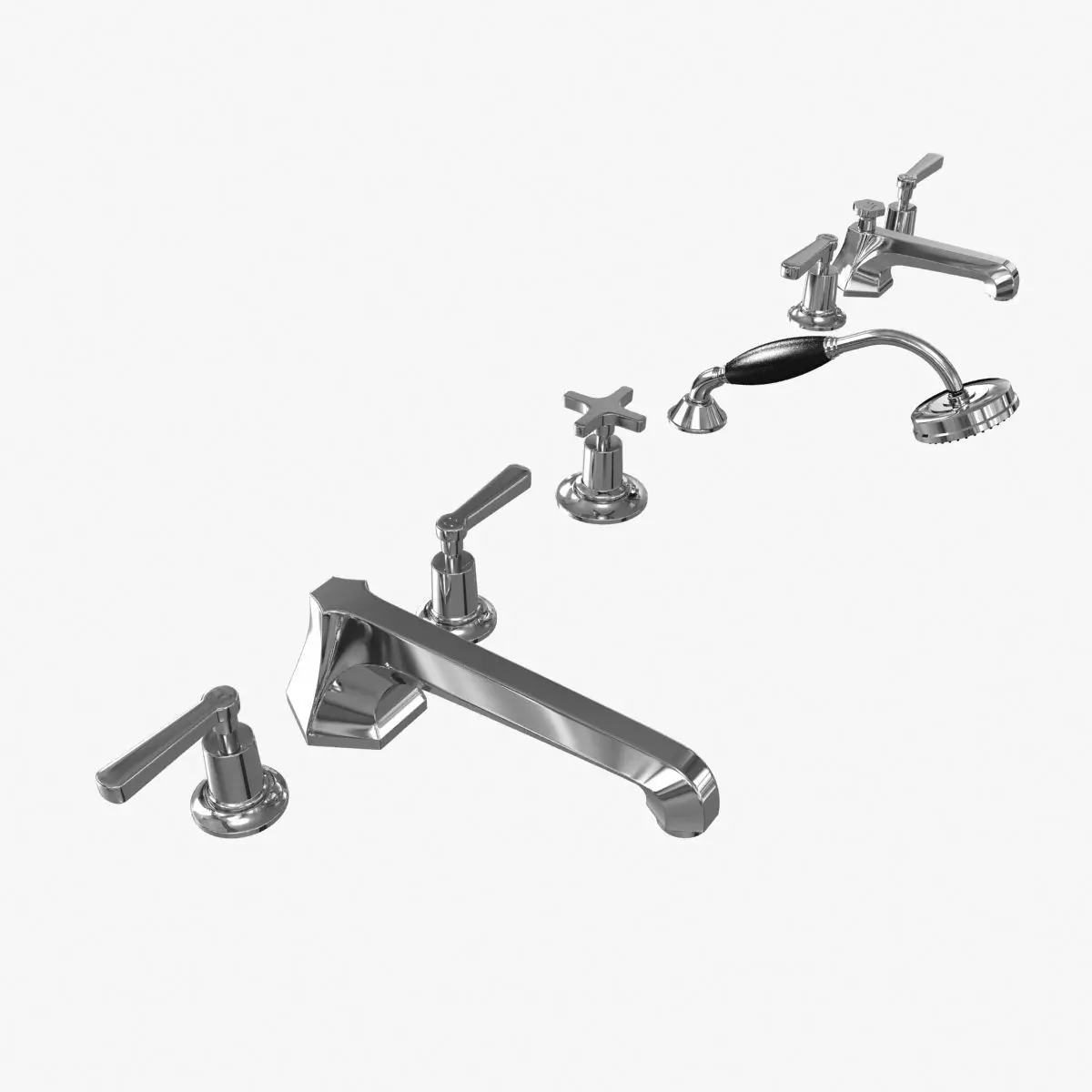 Lefroy Brooks Mackintosh lever 5-hole bath tap set 3D model_0