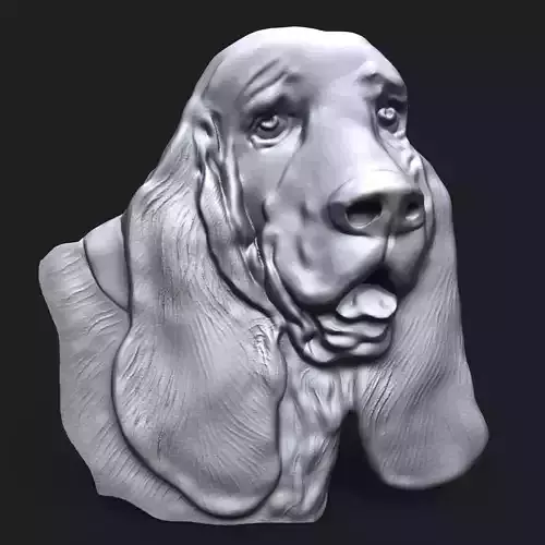 Basset Hound Dog head bas relief