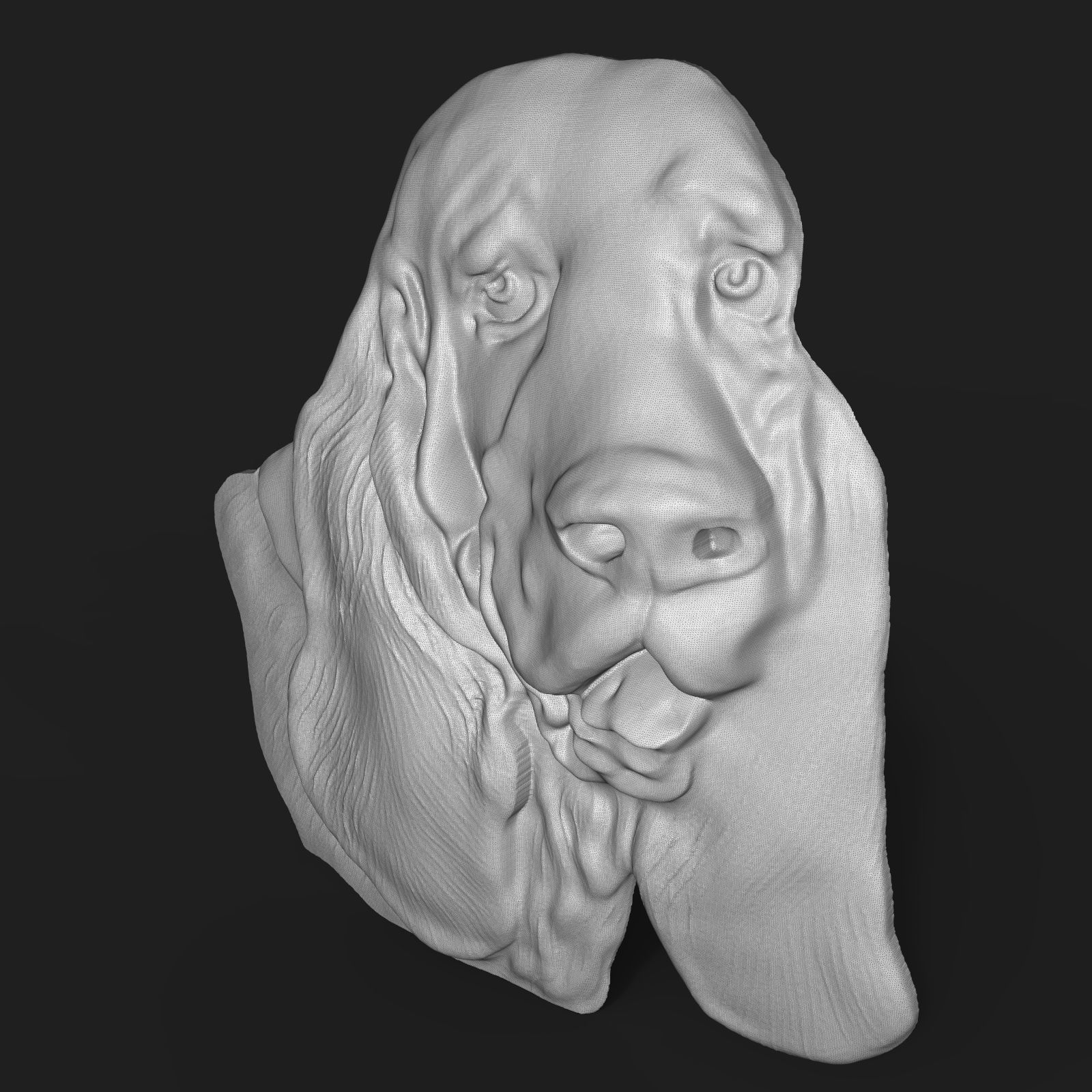 Basset Hound Dog head bas relief 3D print model_10