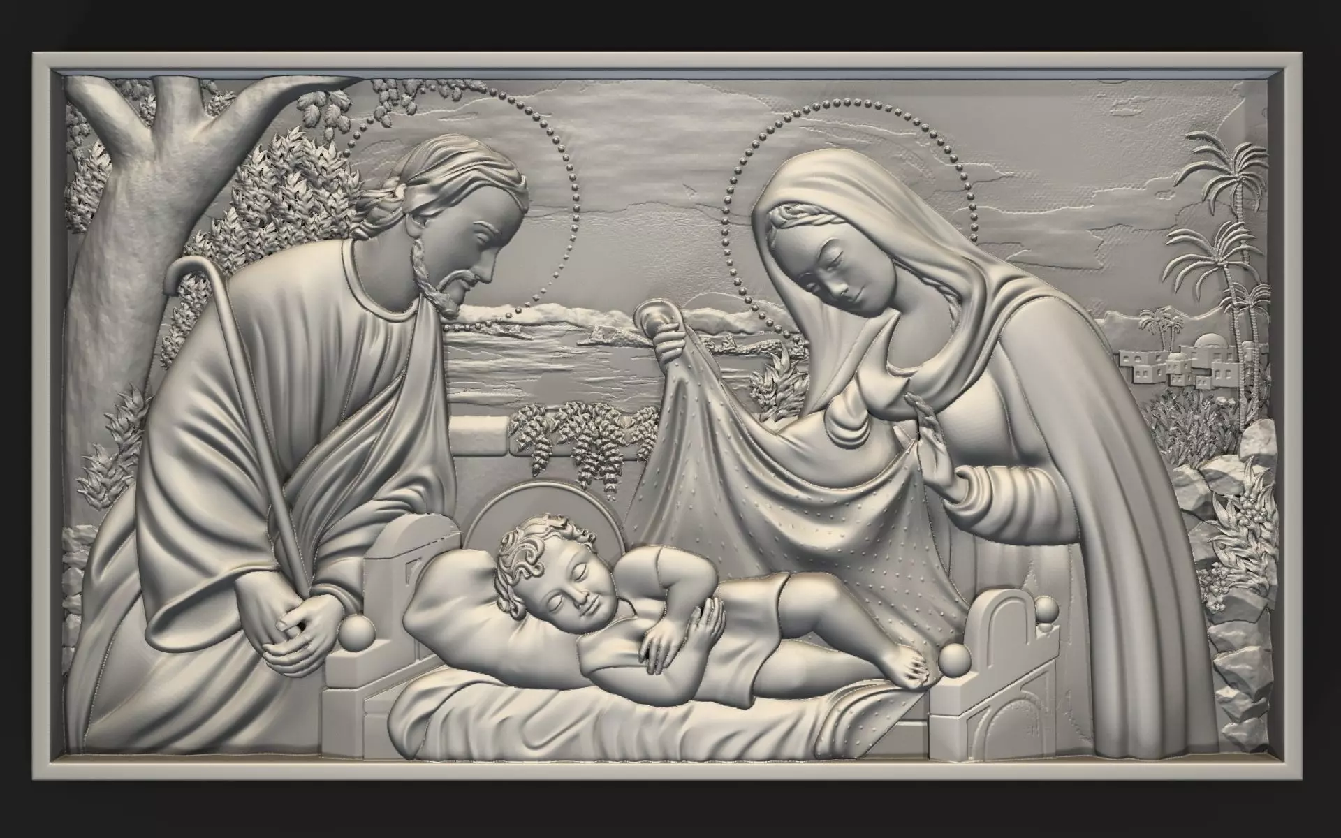Jesus Birth with Mary and Joseph bas relief 3D print model_0