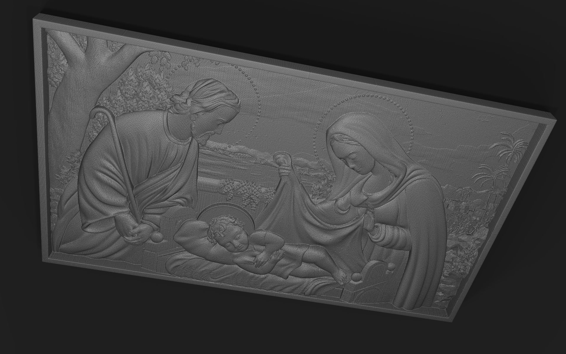 Jesus Birth with Mary and Joseph bas relief 3D print model_6