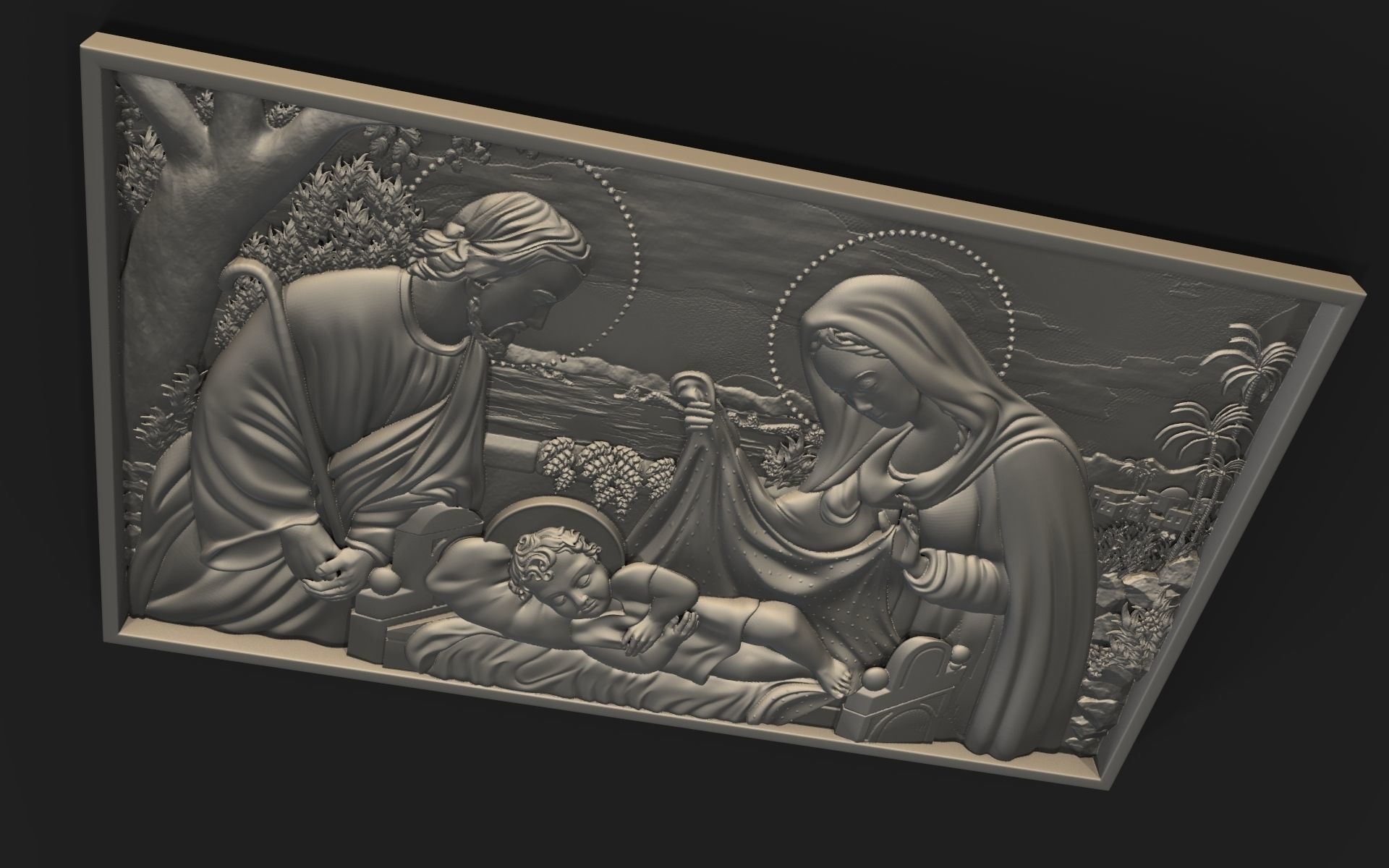 Jesus Birth with Mary and Joseph bas relief 3D print model_2