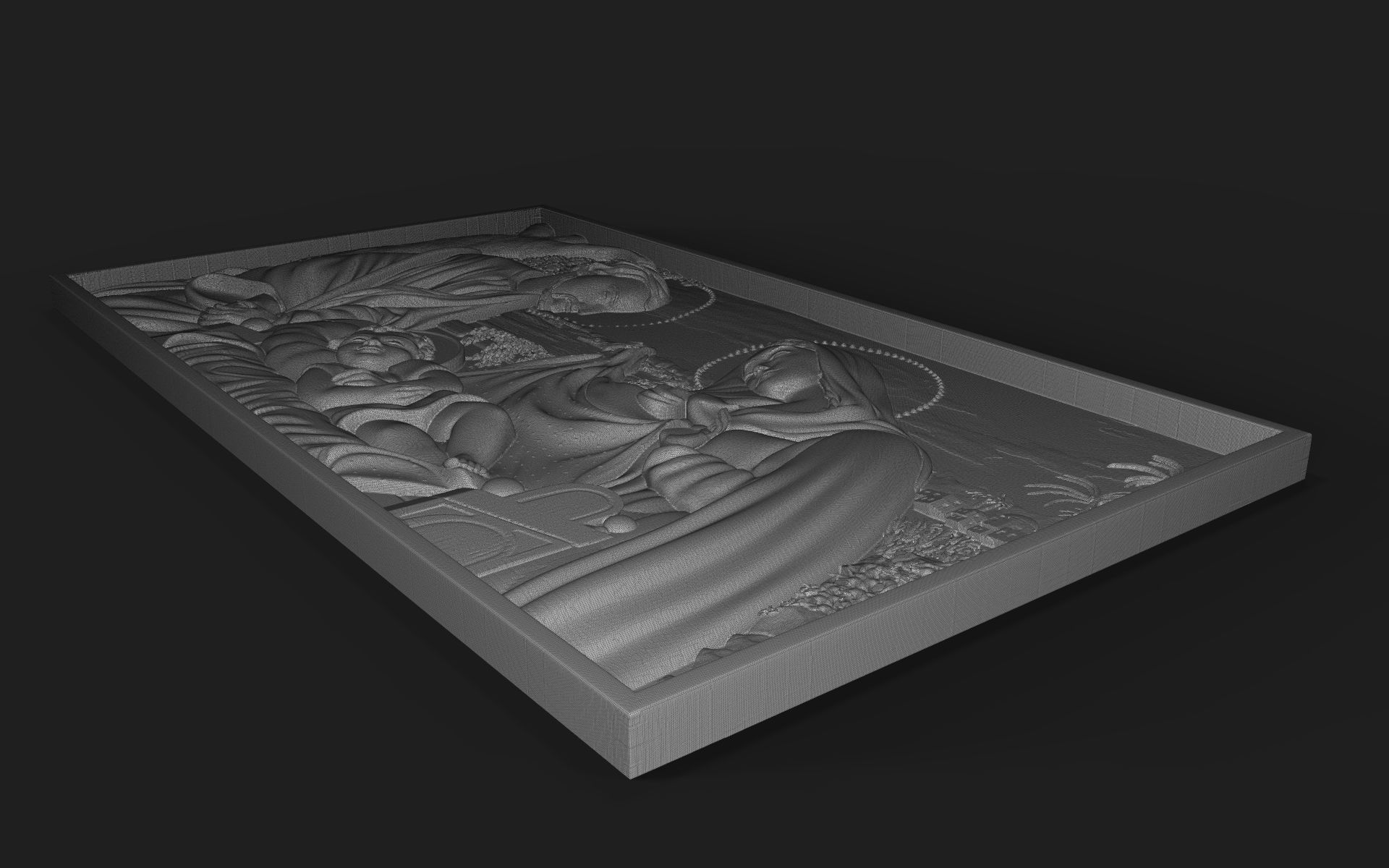 Jesus Birth with Mary and Joseph bas relief 3D print model_7