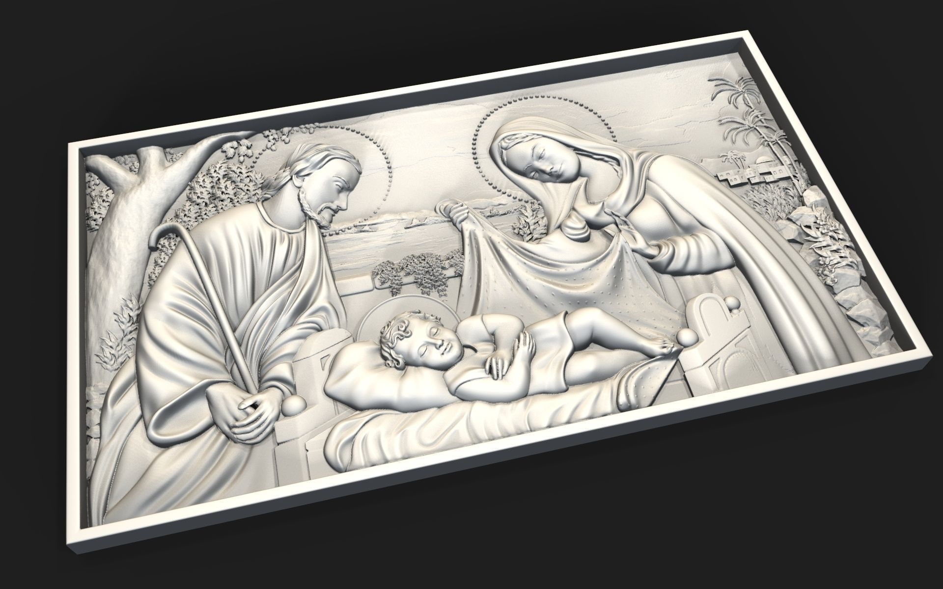 Jesus Birth with Mary and Joseph bas relief 3D print model_1