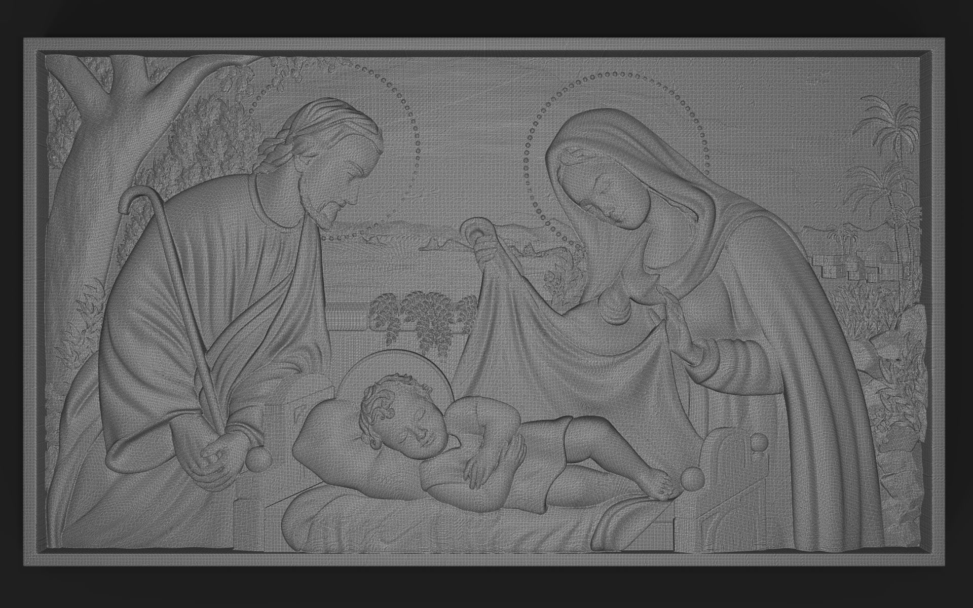 Jesus Birth with Mary and Joseph bas relief 3D print model_4