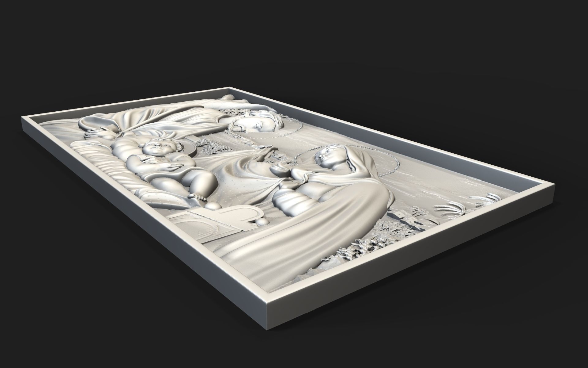 Jesus Birth with Mary and Joseph bas relief 3D print model_3