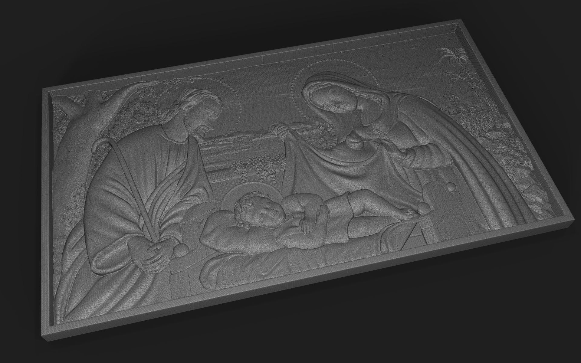 Jesus Birth with Mary and Joseph bas relief 3D print model_5
