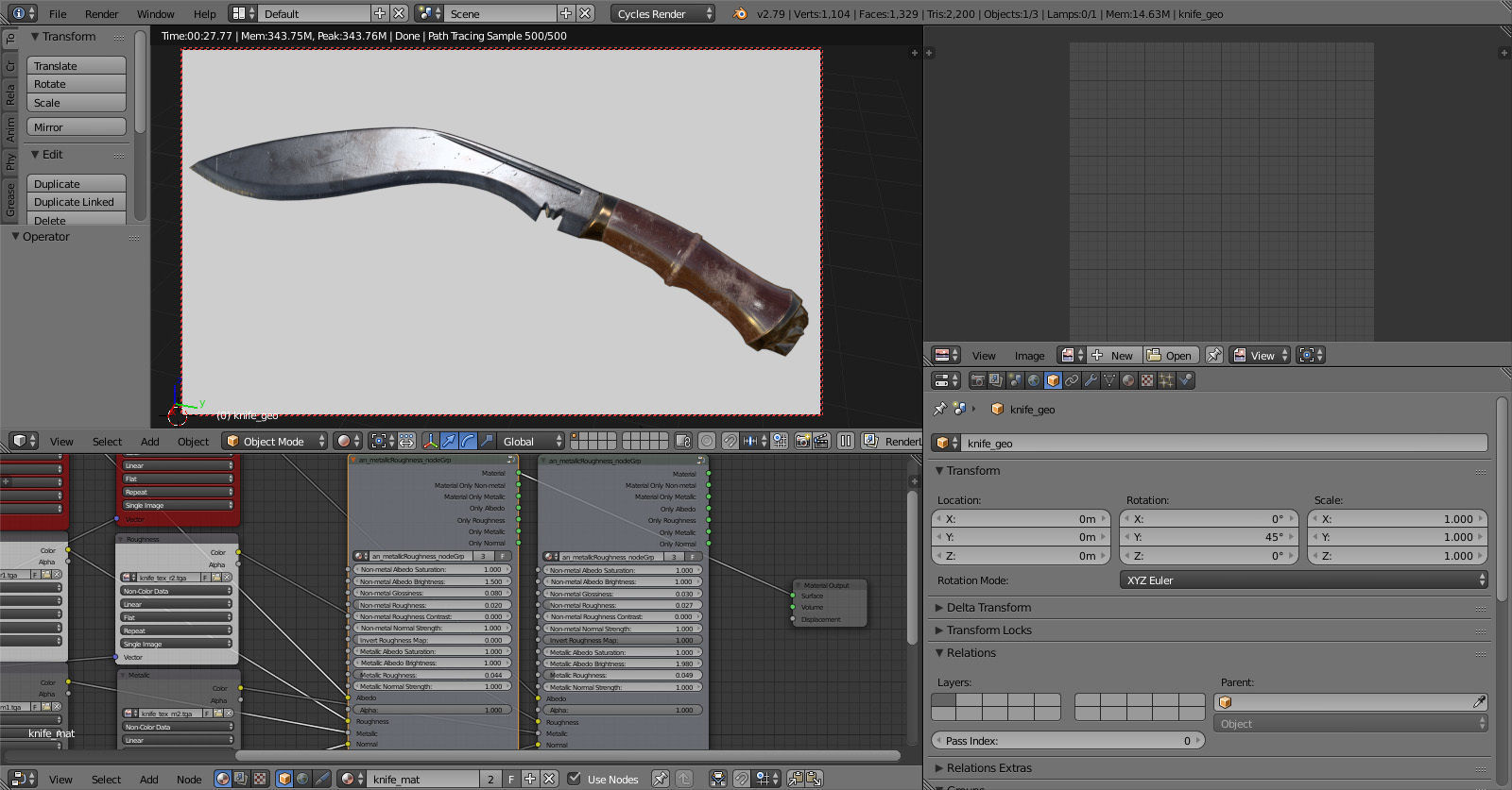 Knife Kukri PBR Game Ready Low Poly Low-poly 3D model_7