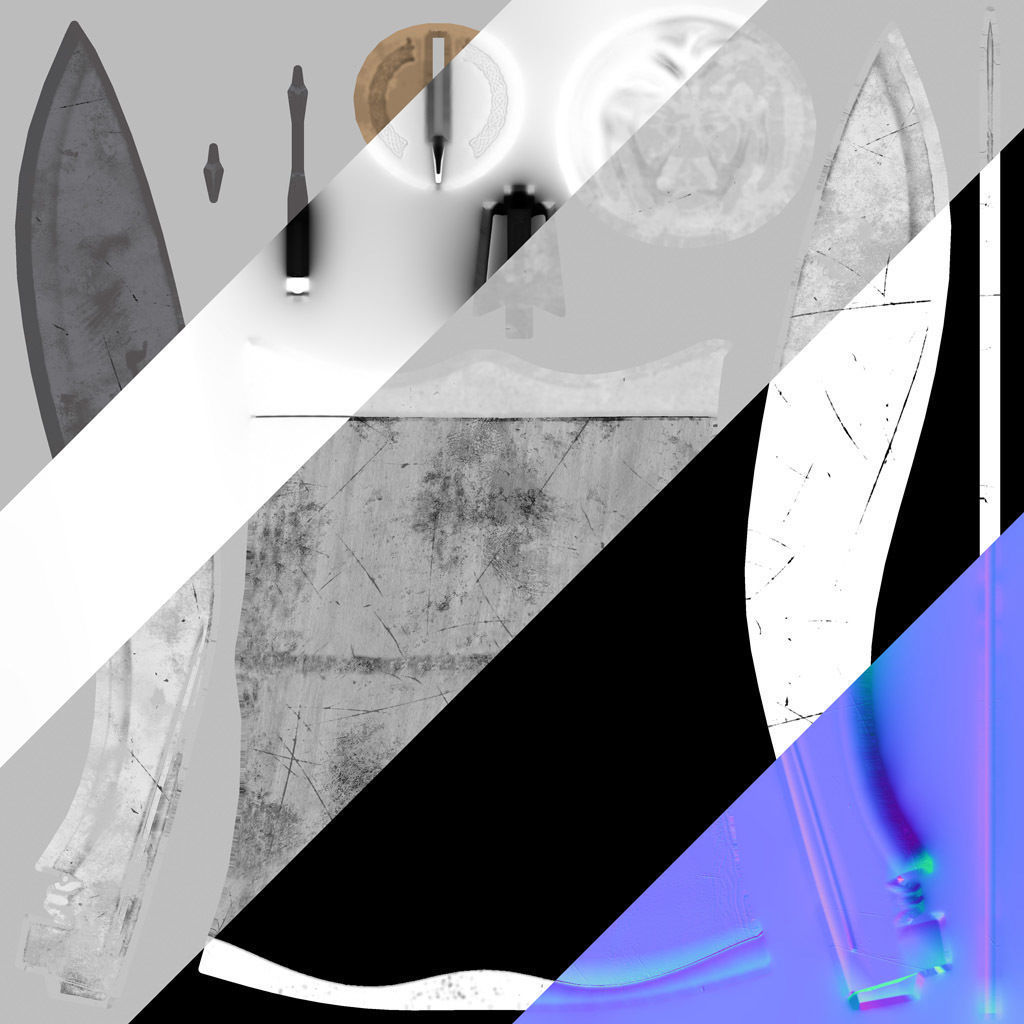 Knife Kukri PBR Game Ready Low Poly Low-poly 3D model_8