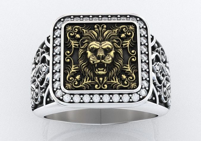 Stylish ring with patterns and lion 257 3D print model