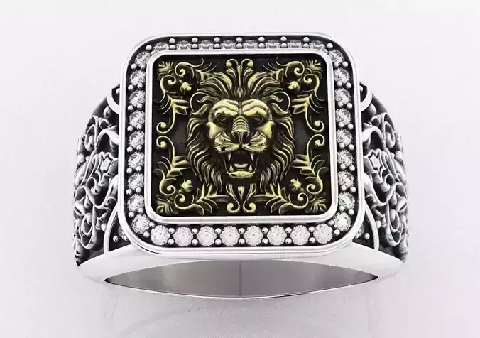 Stylish ring with patterns and lion 257
