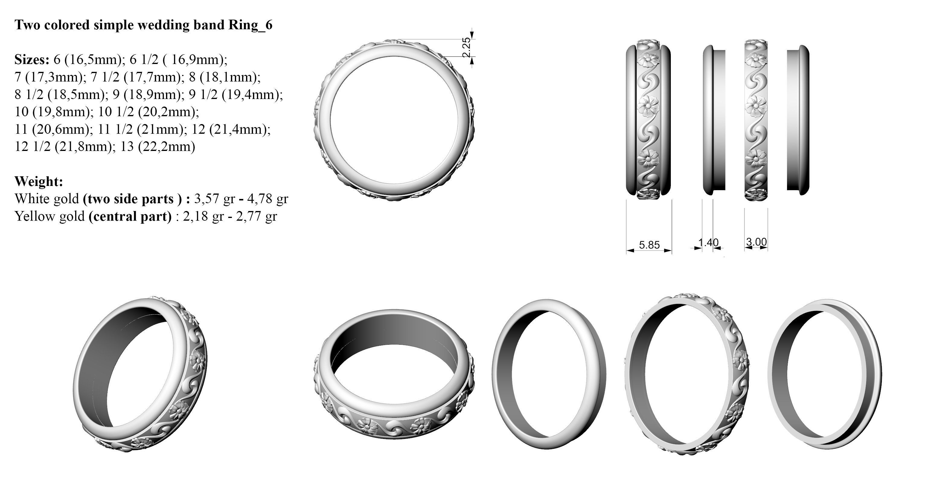 Two colored simple wedding band Bundle of 10 rings 15 SIZES 3D print model_19